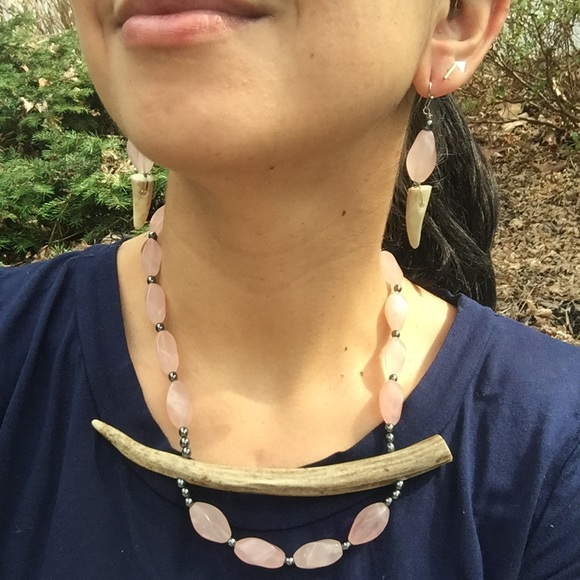 Rose Quartz Deer Antler Statement Necklace - Picture 9 of 16